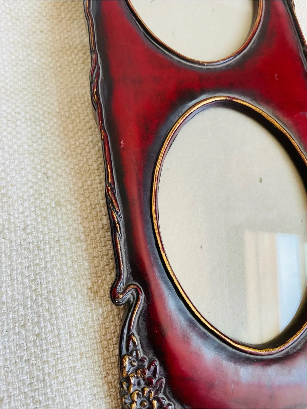 Vintage Double Oval Collage Ornate Picture Frame in Deep Mahogany Red Wood